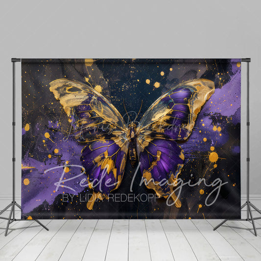 Lofaris Abstract Purple Gold Butterfly Photography Backdrop