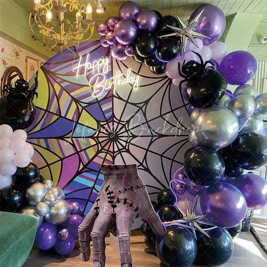 Lofaris Abstract Purple Spiderweb Round Birthday Backdrop