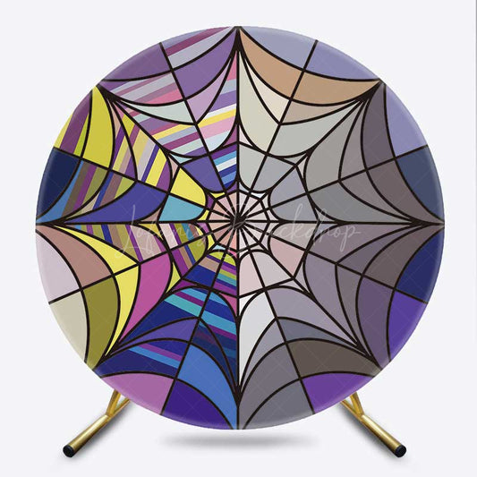 Lofaris Abstract Purple Spiderweb Round Birthday Backdrop