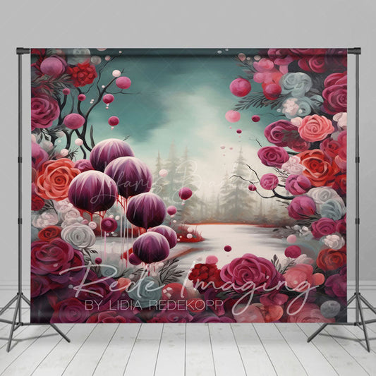 Lofaris Abstract Red Pink Rose Bud Photography Backdrop