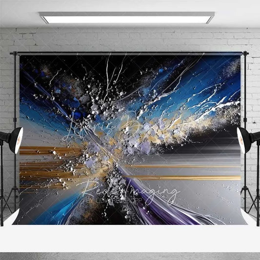 Lofaris Abstract Shattered Glass Fine Art Backdrop Blue Silver Gold Lines Studio Portrait Photography Background