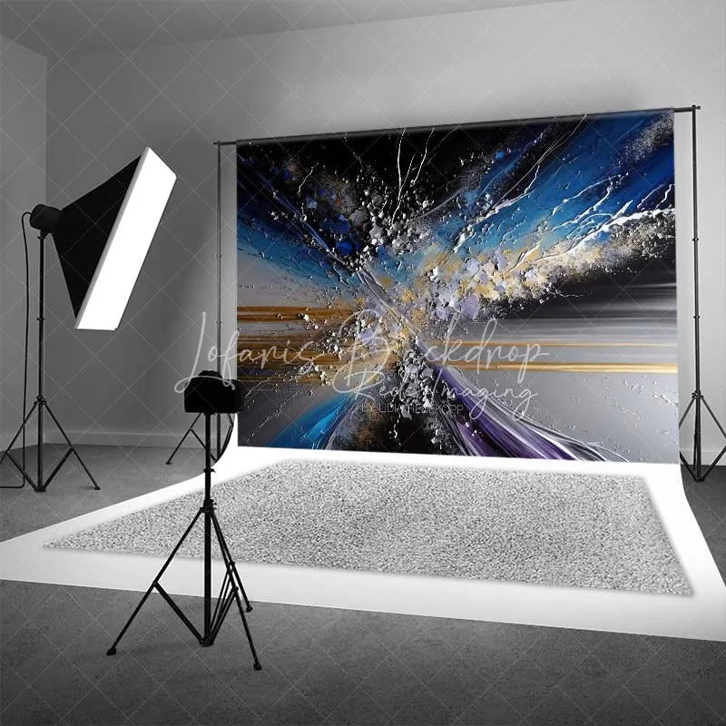Lofaris Abstract Shattered Glass Fine Art Backdrop Blue Silver Gold Lines Studio Portrait Photography Background