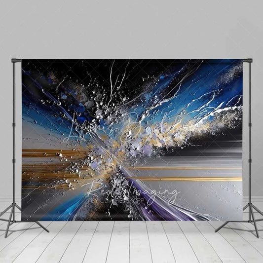 Lofaris Abstract Shattered Glass Fine Art Backdrop Blue Silver Gold Lines Studio Portrait Photography Background