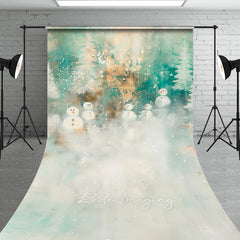 Lofaris Abstract Snowman Sweep Backdrop Painterly Winter Forest in Teal and Gold Whimsical Christmas Floor Drop