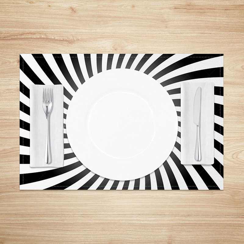 Lofaris Abstract Spiral Sun Rays Pattern Set of 4 Placemats for Mid-Century Modern and Boho Kitchen Dining