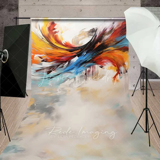 Lofaris Abstract Swirl Art Sweep Photo Backdrop Modern Colorful Feather Painting Background Texture Floor Prop