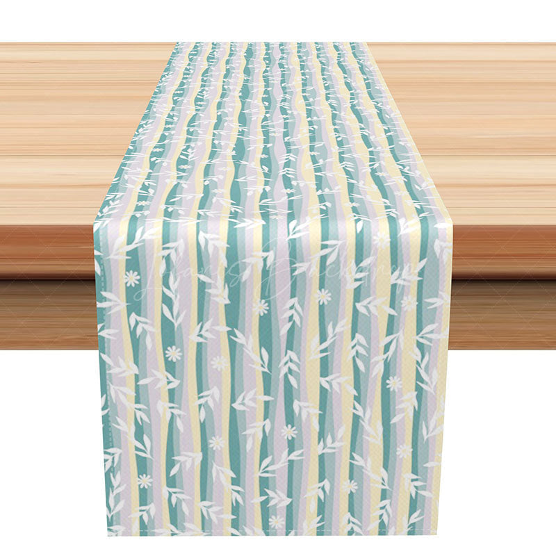 Lofaris Abstract Table Runner with Bamboo Floral and Stripe Pattern for Modern Zen Style Kitchen Dining Decor