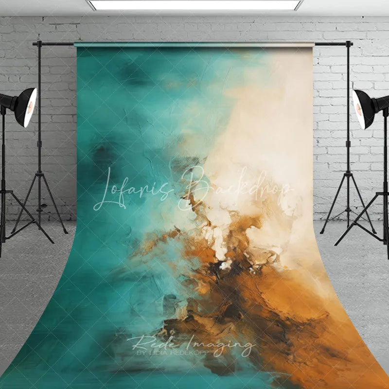 Lofaris Abstract Teal and Brown Oil Painting Sweep Backdrop Artistic Texture Studio Background for Portrait Photography