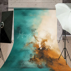 Lofaris Abstract Teal and Brown Oil Painting Sweep Backdrop Artistic Texture Studio Background for Portrait Photography