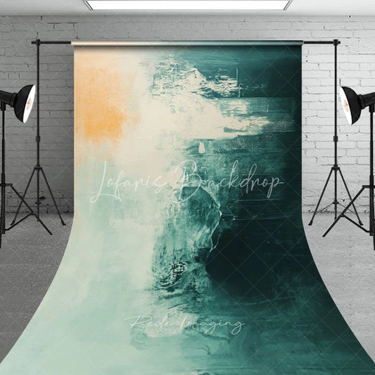 Lofaris Abstract Teal and Cream Painterly Sweep Backdrop Modern Art Textured Studio Photography Background