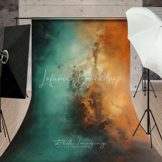 Lofaris Abstract Teal and Orange Smoke Sweep Backdrop Artistic Portrait Photography Background