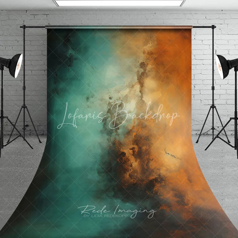 Lofaris Abstract Teal and Orange Smoke Sweep Backdrop Artistic Portrait Photography Background