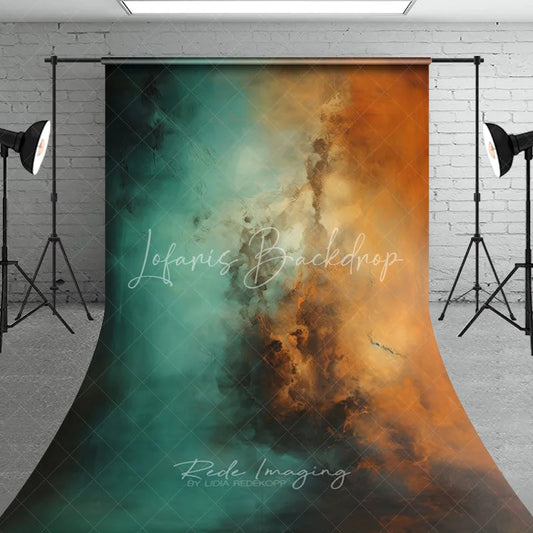 Lofaris Abstract Teal and Orange Smoke Sweep Backdrop Artistic Portrait Photography Background