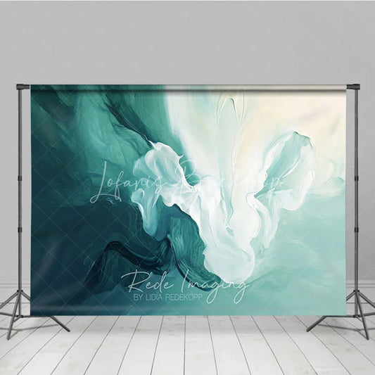 Lofaris Abstract Teal and White Flowing Brushstroke Photography Backdrop Artistic Modern Studio Background for Portraits