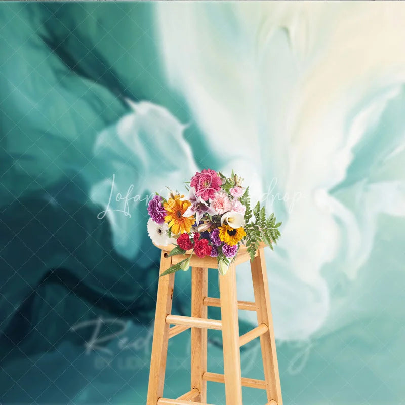 Lofaris Abstract Teal and White Flowing Brushstroke Photography Backdrop Artistic Modern Studio Background for Portraits