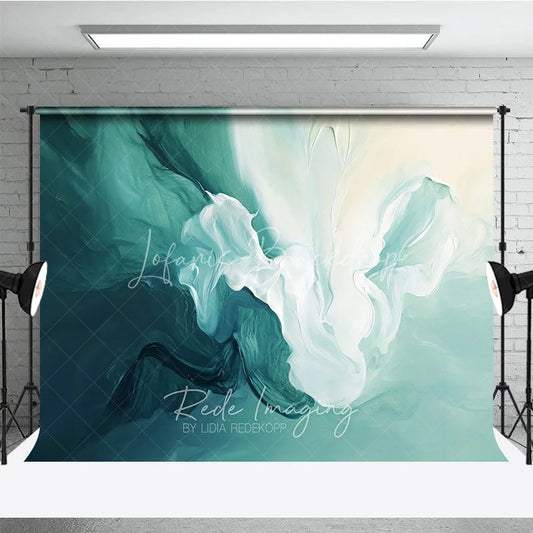 Lofaris Abstract Teal and White Flowing Brushstroke Photography Backdrop Artistic Modern Studio Background for Portraits