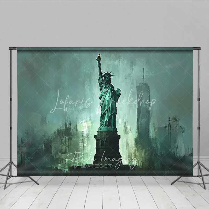 Lofaris Abstract Teal Green Statue of Liberty Photography Backdrop Iconic New York City Skyline Art for Studio Photoshoot