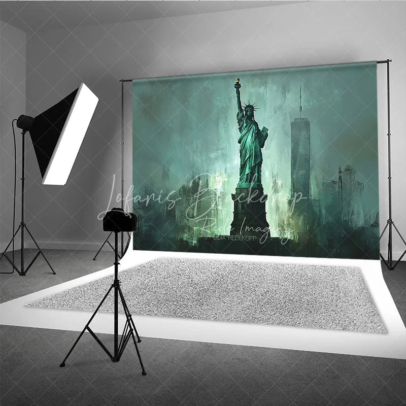 Lofaris Abstract Teal Green Statue of Liberty Photography Backdrop Iconic New York City Skyline Art for Studio Photoshoot