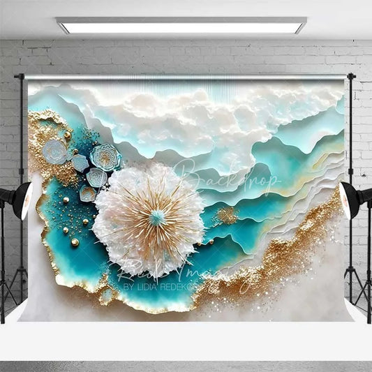 Lofaris Abstract Teal Ocean Waves and Gold Sand Backdrop Summer Beach Art Photography Background Party Decor