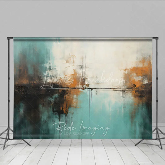 Lofaris Abstract Teal White Orange Brown Textured Photography Backdrop Modern Art Style for Photo Studio Shoots