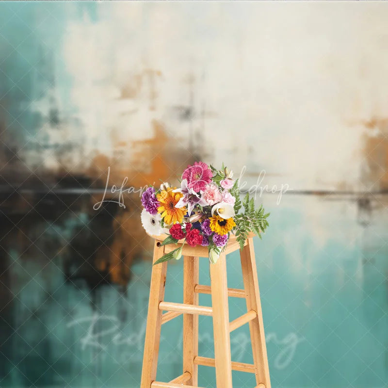 Lofaris Abstract Teal White Orange Brown Textured Photography Backdrop Modern Art Style for Photo Studio Shoots