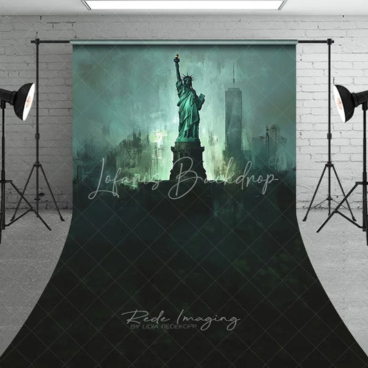 Lofaris Abstract Textured Dark Teal Statue of Liberty Sweep Backdrop Dramatic New York City Landmark Photography Background
