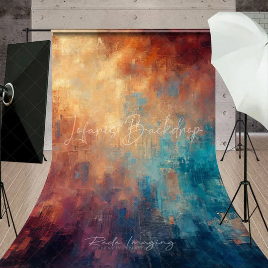 Lofaris Abstract Textured Orange and Teal Sweep Backdrop Modern Artistic Photo Studio Prop