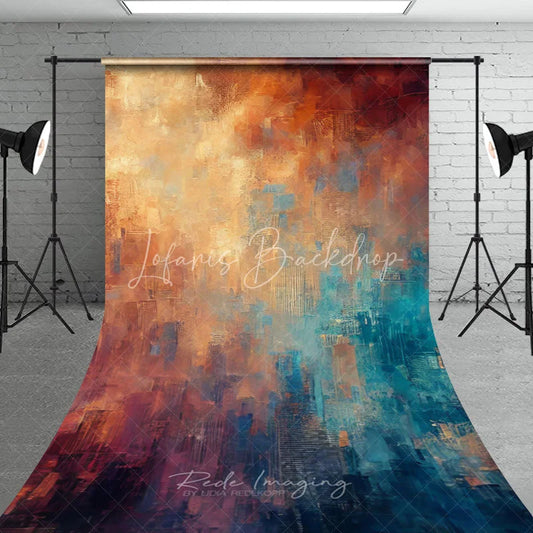 Lofaris Abstract Textured Orange and Teal Sweep Backdrop Modern Artistic Photo Studio Prop