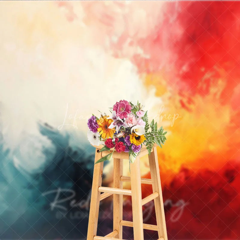 Lofaris Abstract Textured Painterly Photography Backdrop Vibrant Red Yellow Blue White Colors for Artistic Portraits
