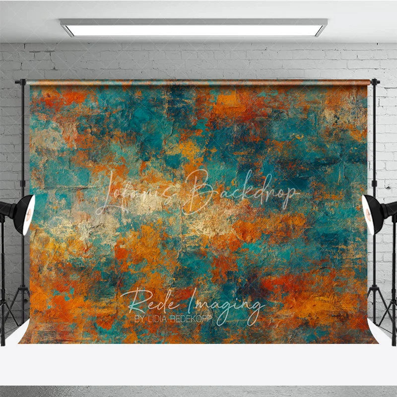 Lofaris Abstract Textured Photography Backdrop with Rustic Teal Orange and Gold Grunge Art