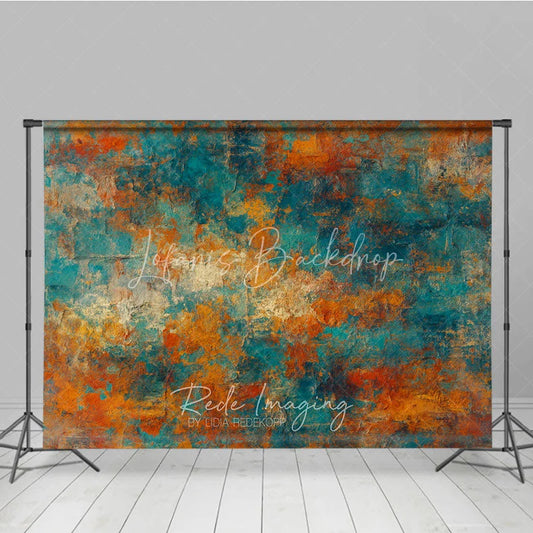 Lofaris Abstract Textured Photography Backdrop with Rustic Teal Orange and Gold Grunge Art