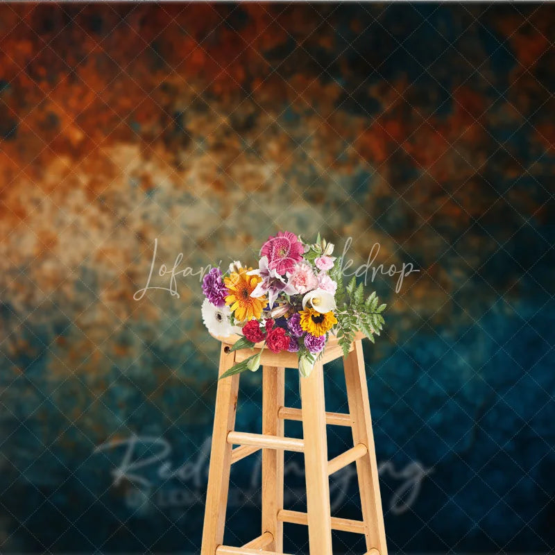 Lofaris Abstract Textured Photography Backdrop with Rusty Orange and Deep Teal Colors Weathered Grunge Fine Art Design