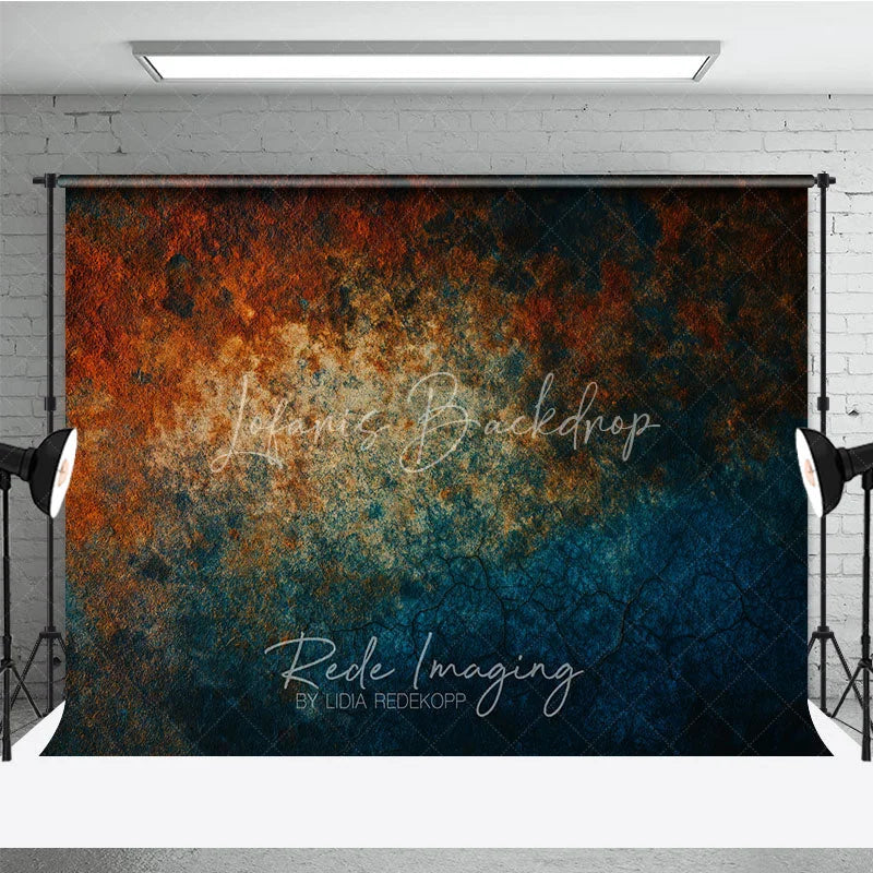 Lofaris Abstract Textured Photography Backdrop with Rusty Orange and Deep Teal Colors Weathered Grunge Fine Art Design