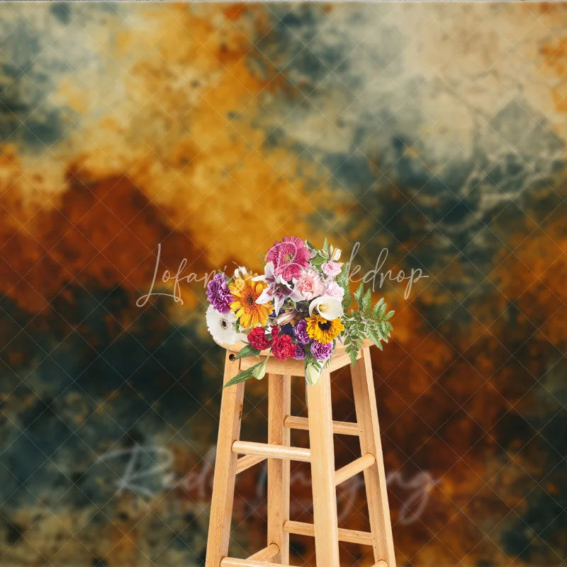 Lofaris Abstract Textured Photography Backdrop with Rusty Orange and Teal Grunge Effect Vintage Fine Art Studio Background