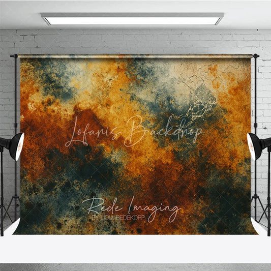 Lofaris Abstract Textured Photography Backdrop with Rusty Orange and Teal Grunge Effect Vintage Fine Art Studio Background