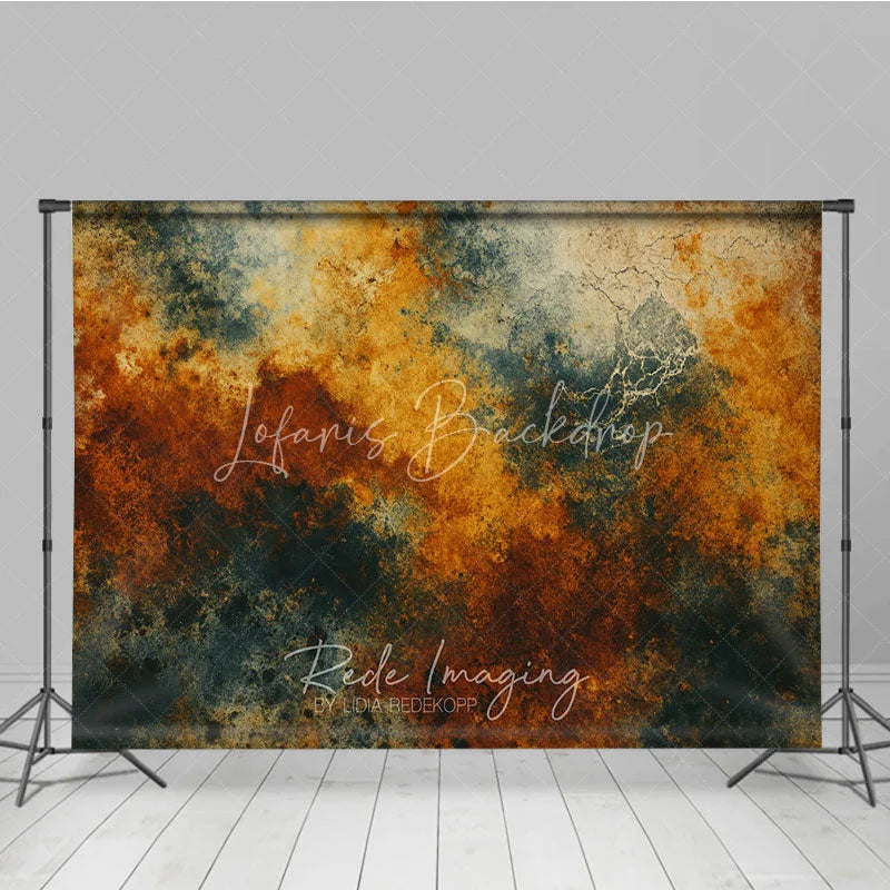 Lofaris Abstract Textured Photography Backdrop with Rusty Orange and Teal Grunge Effect Vintage Fine Art Studio Background