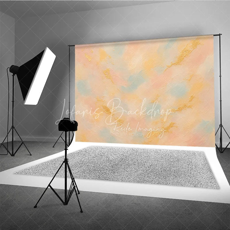 Lofaris Abstract Textured Photography Backdrop with Soft Pastel Peach Pink and Blue Colors Elegant Gold Accents