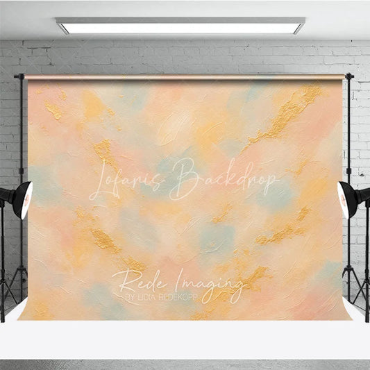 Lofaris Abstract Textured Photography Backdrop with Soft Pastel Peach Pink and Blue Colors Elegant Gold Accents