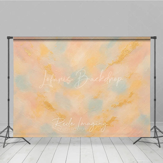 Lofaris Abstract Textured Photography Backdrop with Soft Pastel Peach Pink and Blue Colors Elegant Gold Accents