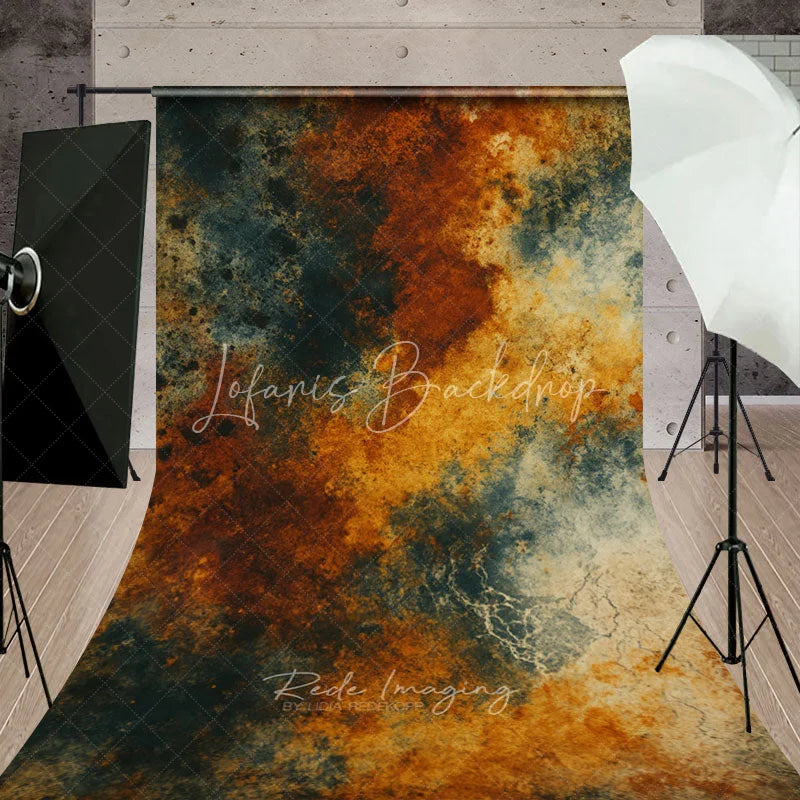 Lofaris Abstract Textured Rust and Teal Sweep Backdrop Distressed Grunge Vintage Photography Background