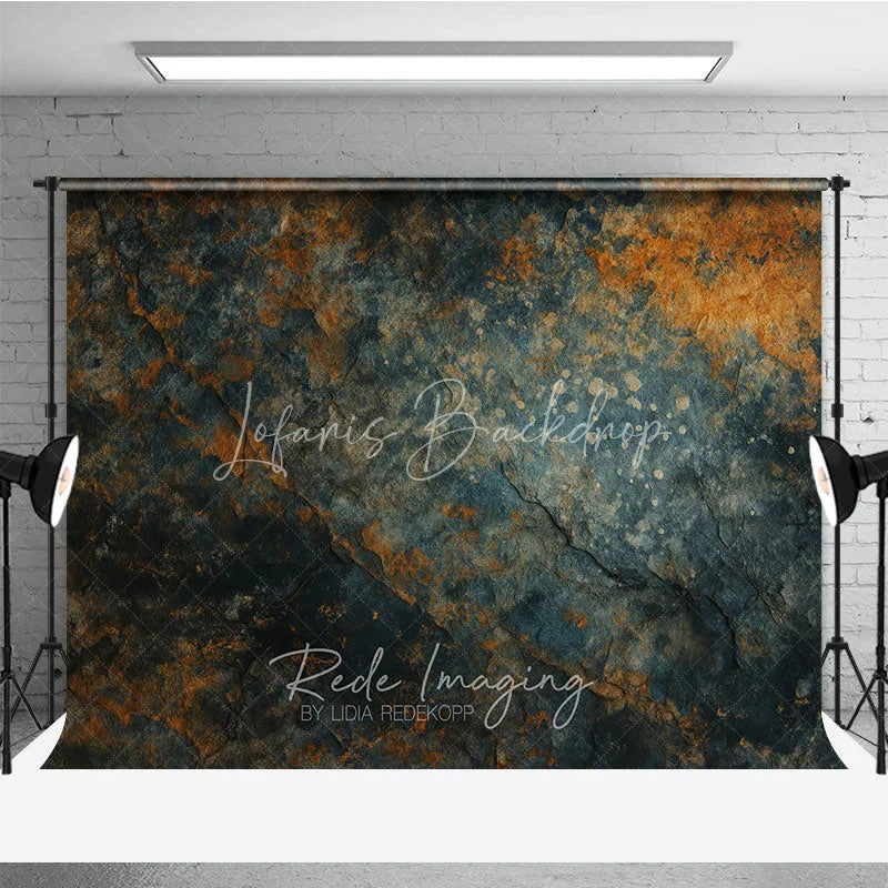 Lofaris Abstract Textured Stone Photography Backdrop with Dark Teal and Rusty Orange Hues Rustic Fine Art Studio Prop