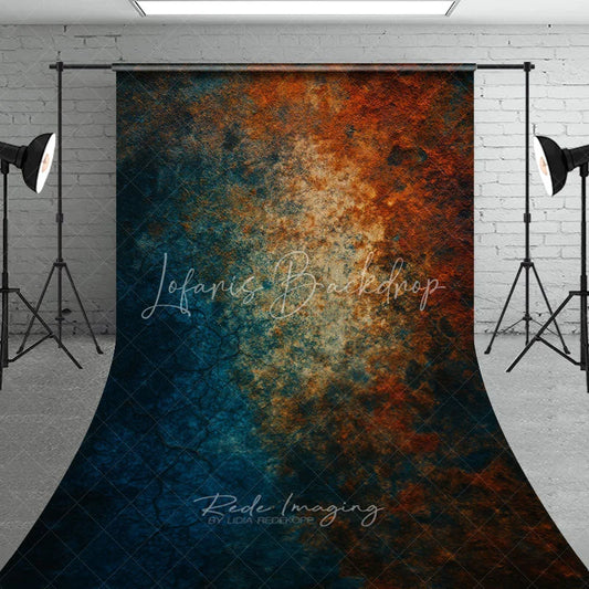 Lofaris Abstract Textured Sweep Backdrop with Moody Blue and Rusty Orange Tones Weathered Industrial Style for Photo Shoots