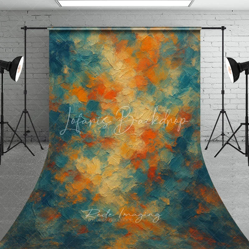 Lofaris Abstract Textured Sweep Backdrop with Painterly Brushstrokes Vibrant Teal Orange and Yellow Art Background