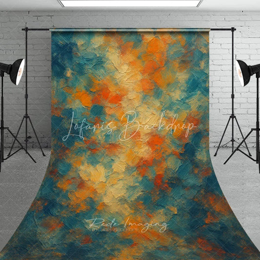 Lofaris Abstract Textured Sweep Backdrop with Painterly Brushstrokes Vibrant Teal Orange and Yellow Art Background