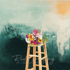 Lofaris Abstract Textured Teal and Cream Photography Backdrop with Orange Brush Strokes Modern Artistic Design for Shoots