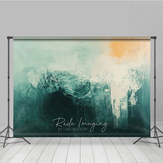 Lofaris Abstract Textured Teal and Cream Photography Backdrop with Orange Brush Strokes Modern Artistic Design for Shoots