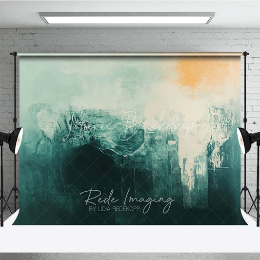 Lofaris Abstract Textured Teal and Cream Photography Backdrop with Orange Brush Strokes Modern Artistic Design for Shoots