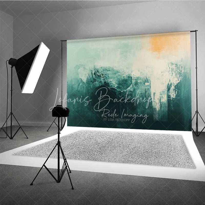 Lofaris Abstract Textured Teal and Cream Photography Backdrop with Orange Brush Strokes Modern Artistic Design for Shoots