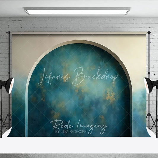 Lofaris Abstract Textured Teal and Gold Arched Photography Backdrop Old Master Style Portrait Studio Background