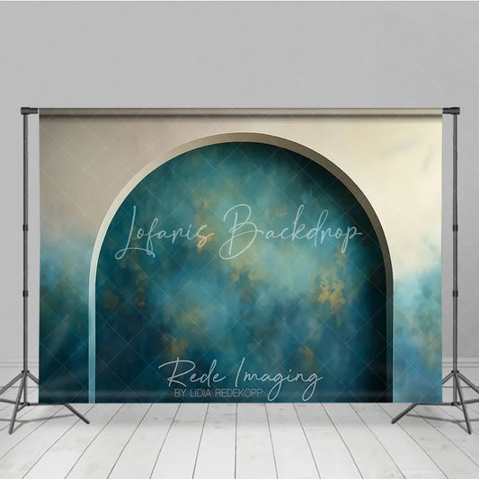 Lofaris Abstract Textured Teal and Gold Arched Photography Backdrop Old Master Style Portrait Studio Background